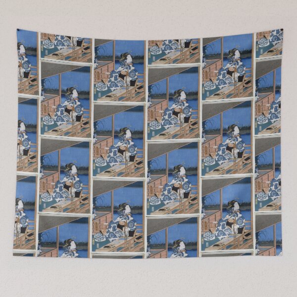 Item preview, Moonlight View of Tsukuda with Lady on a Balcony, from the series Fashionable Genji | Utagawa Hiroshige designed and sold by TeeARTHY.