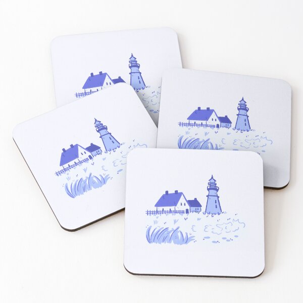 Item preview, Waterfront house  with lighhouse blue monochromatic landscape  designed and sold by rizdrawings.