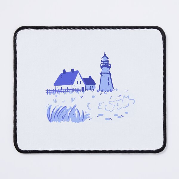 Item preview, Waterfront house with lighhouse blue monochromatic landscape designed and sold by rizdrawings.