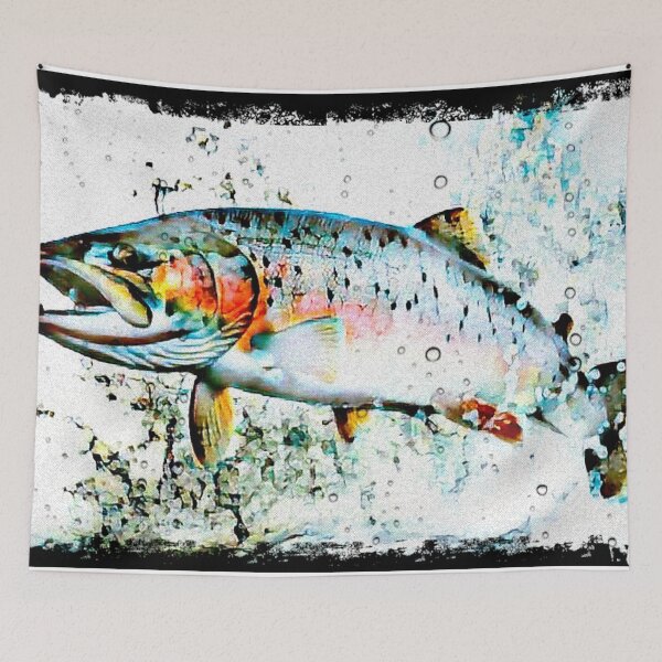 Item preview, Rainbow trout jumping - salmon fishing - fly fishing designed and sold by artbyjames.