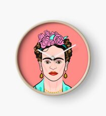 Frida Kahlo ( Coral background ) Clock