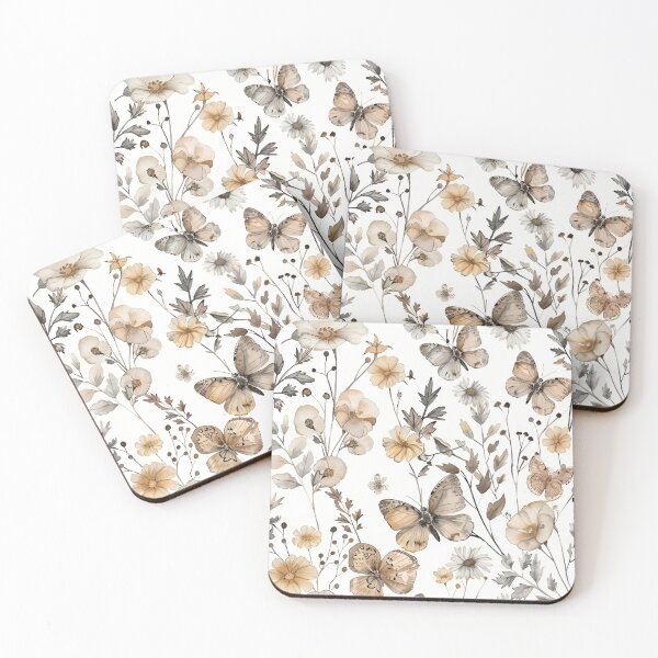 Item preview, Botanical watercolor flowers and butterflies, in earthy tones on a white background, with detailed foliage and delicate petals, creating an organic feel. designed and sold by pawmad.