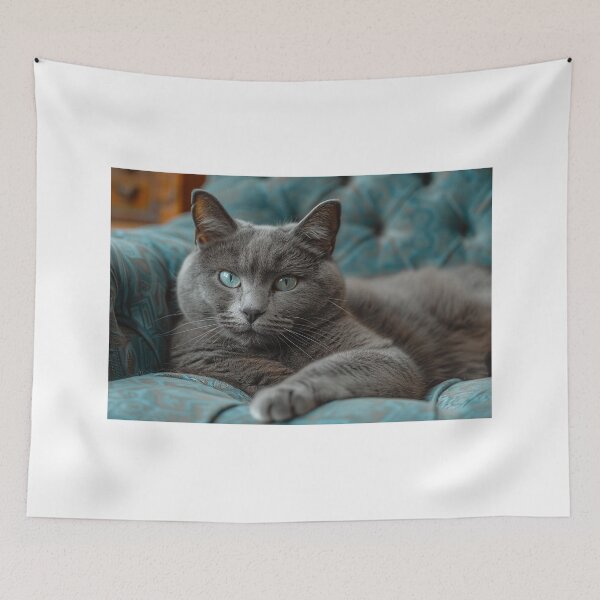Item preview, Trendy Grey Feline in Cyan Eyes Parlor Setting designed and sold by Shirtastically.
