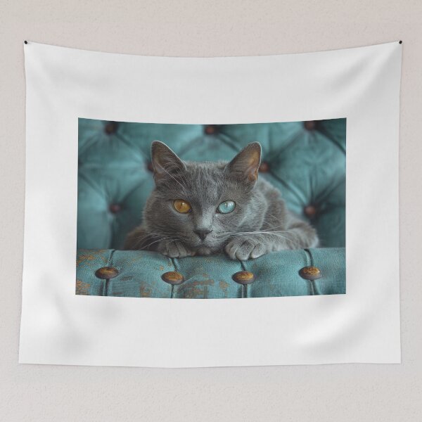 Item preview, Cyan-Eyed Grey Cat in Antique Parlor Ambiance designed and sold by Shirtastically.