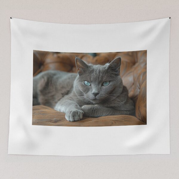 Item preview, Captivating Grey Cat with Cyan Eyes in Antique Parlor designed and sold by Shirtastically.