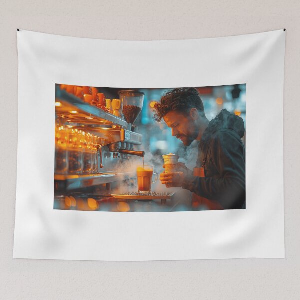 Item preview, Expert Barista Crafting Perfect Espresso at Vibrant Coffee Shop designed and sold by Shirtastically.