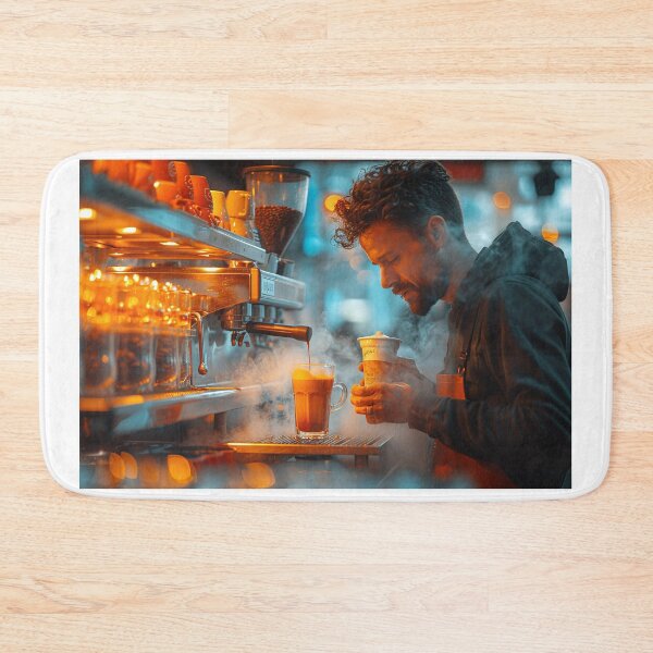 Item preview, Expert Barista Crafting Perfect Espresso at Vibrant Coffee Shop designed and sold by Shirtastically.