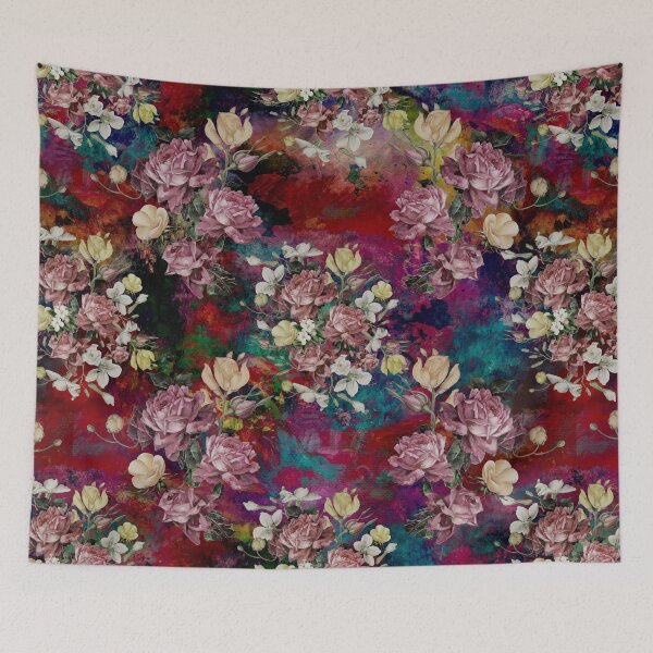 Artikelvorschau, Farbenfrohe Blumen und Rosen exotischen Sommergarten, botanisches Muster, florale Illustration, bunte rote Vintage-Blumen entworfen und verkauft von ZeinabTaha.