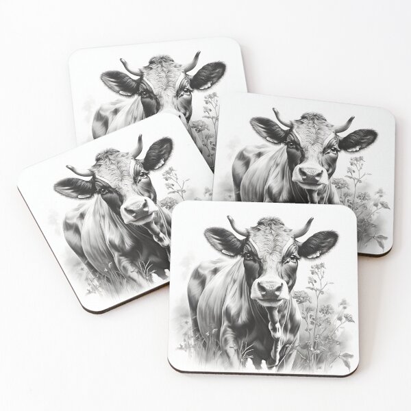 Item preview, Black and white Cow pencil drawing designed and sold by Pencil-Art.