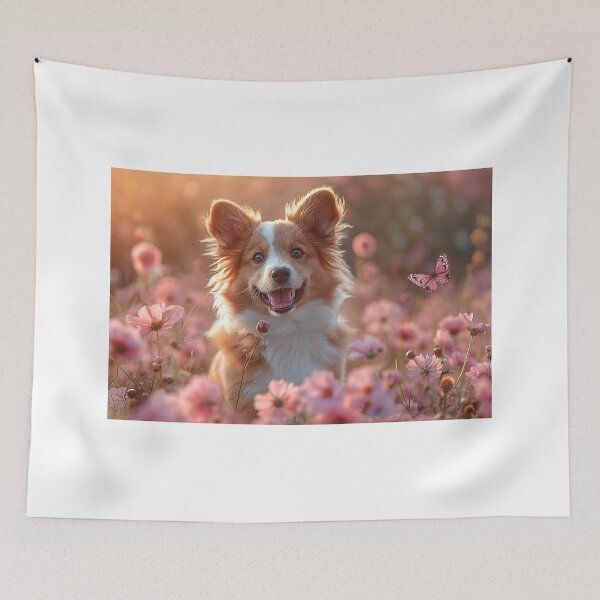 Item preview, Adorable Dog in a Pink-Violet Garden With a Trendy Butterfly designed and sold by Shirtastically.