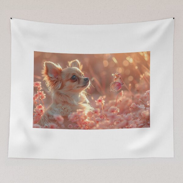 Item preview, Radiant Blossom Garden: A Cheerful Pup's Encounter With a Mesmerizing Butterfly designed and sold by Shirtastically.