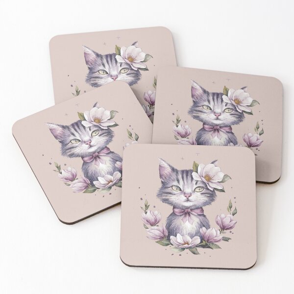 Item preview, Adorable Kitty with magnolias designed and sold by Tajdi.