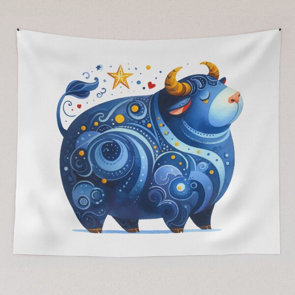 Item preview, Scandinavian Folk Art Blue Bull designed and sold by FOLK ART FUSION.