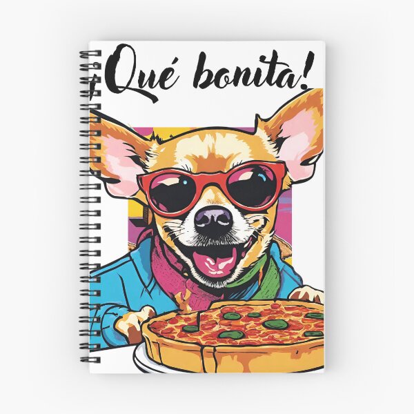Artikelvorschau, Pop-Art-Zeichnung Chihuahua isst eine Deep Dish Pizza Eklektische Popkultur Spanische Laune entworfen und verkauft von Wolvescreate.