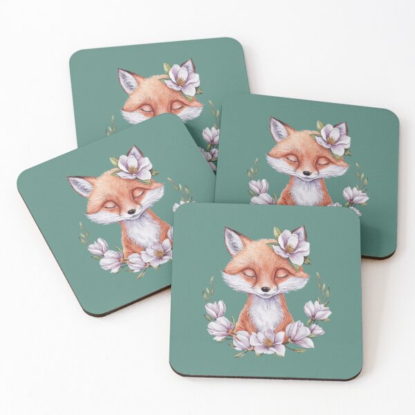 Item preview, Cute sleepy fox with magnolias designed and sold by Tajdi.