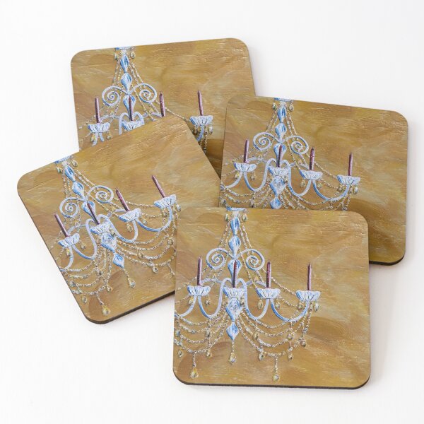 Item preview, White chandelier on gold original painting  designed and sold by norascorner.