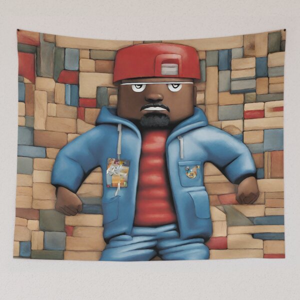 Item preview, Pop Art Portrait of Block Head Figure Urban Art Style Hip hop motif designed and sold by Wolvescreate.
