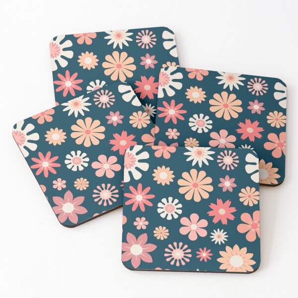 Item preview, Retro Flowers - Navy designed and sold by Graphic Daisy.