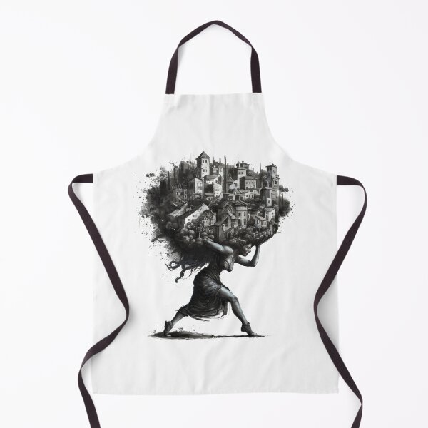 Item preview, woman carrying a chaotic and detailed town on her head designed and sold by Firas Aljazzar.