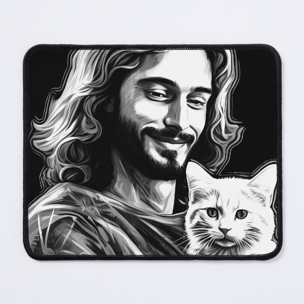Item preview, Jesus Christ with a cat in black and write, Faithful Art, Christian Art, Spiritual, Ashtar Command, Jesus Art designed and sold by Larah Vidotto.