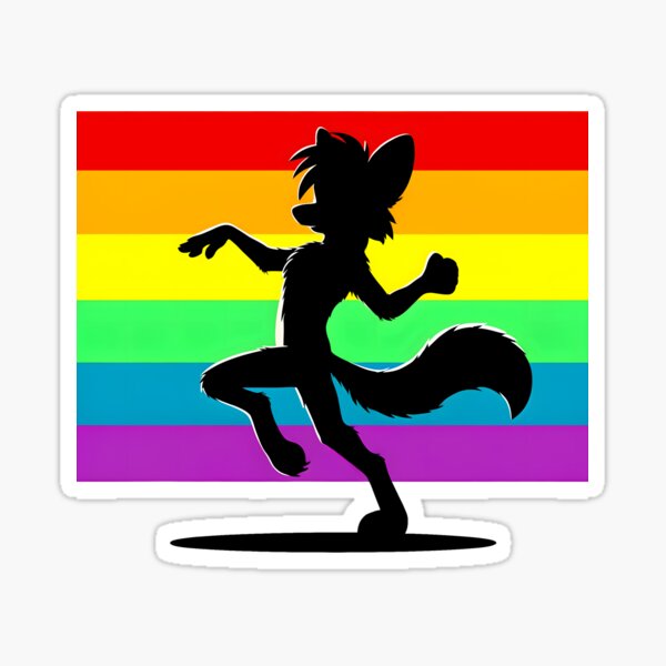 Rainbow LGBTQ Furry Pride Dancing Fox Fursona Sticker