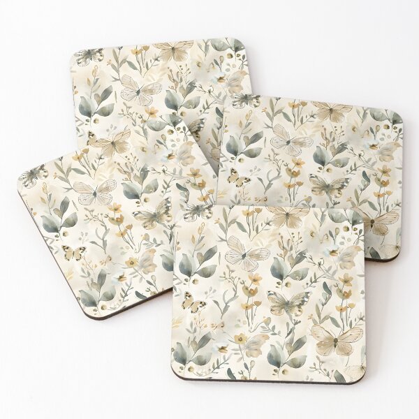 Item preview, Watercolor butterflies and flowers. Pastel beige & green palett designed and sold by pawmad.