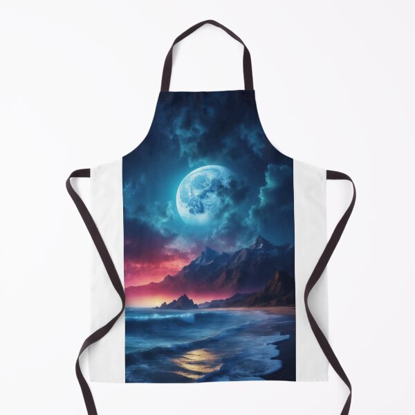 Item preview, realistic view of a beautiful midnight sky mountain big ocean. full moon in the background designed and sold by arjad3n.
