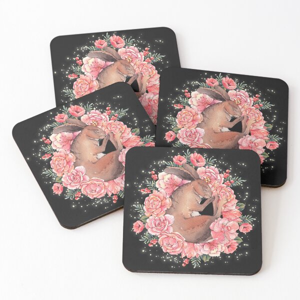 Item preview, Sleeping hare surrounded by magical pink flowers in watercolor style designed and sold by AnaVerana.