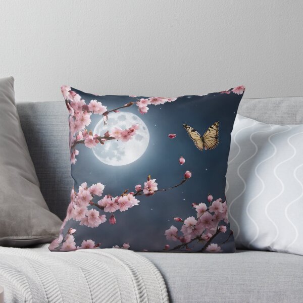 Aperçu de l'œuvre Papillon et fleurs de cerisier dans une nuit au clair de lune créée et vendue par Divinetee.
