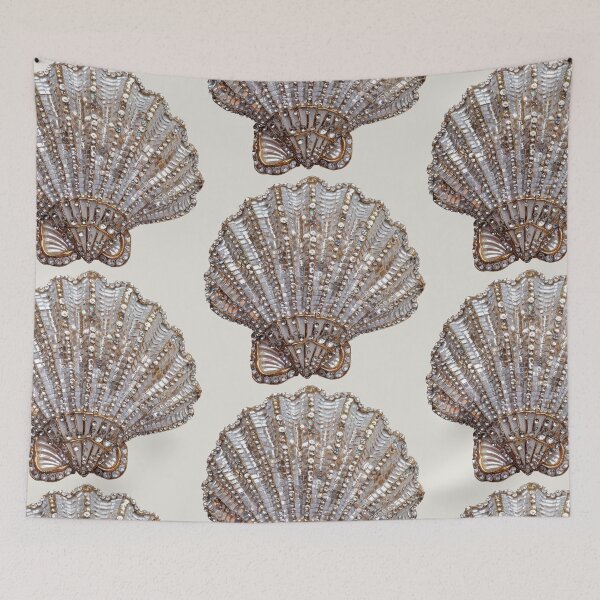 Item preview, sequin sea shell beige summer aesthetic designed and sold by Creative Brat Design Studio.