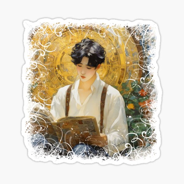 Vintage Aesthetic Book Lover - Golden Celestial Reading Art Sticker