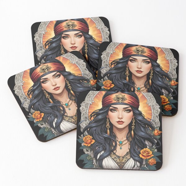 Item preview, Female Pirate Anne Bonny retro vintage floral design designed and sold by BorgSpareParts.