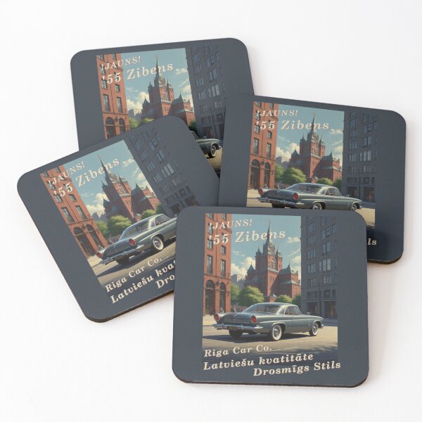 Item preview, Vintage car poster - Riga Car Co. - 1955 Zibens Sports Coupe metal green Latvian designed and sold by Museum Of Non-Existing Art.