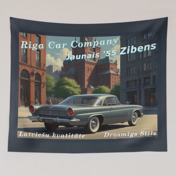 Item preview, Vintage car poster - Riga Car Co. - 1955 Zibens Sports Coupe metal green Latvian designed and sold by Museum Of Non-Existing Art.