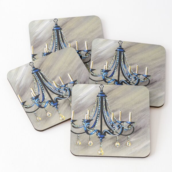 Item preview, Blue chandelier on beige original painting  designed and sold by norascorner.