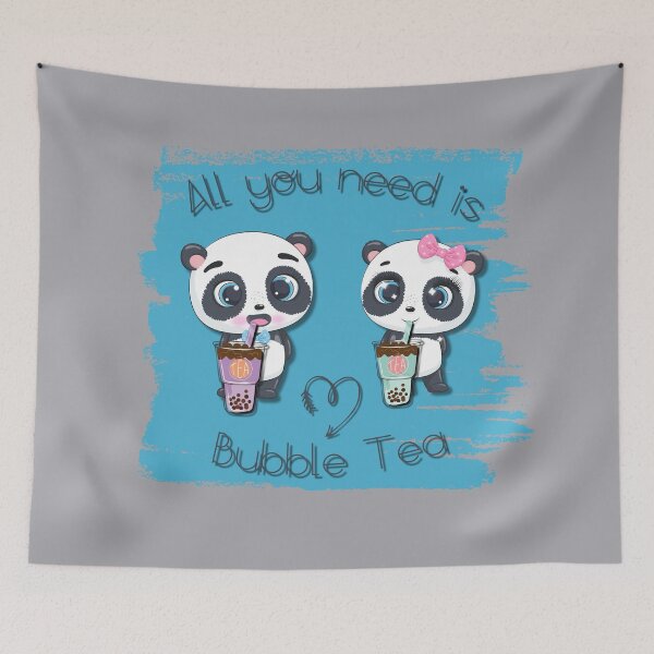Item preview, Bubble Tea, sweet panda, funny pandas, All you need is Bubble Tea, Panda, scr,atched blue, designed and sold by GOLDENGARDENART.