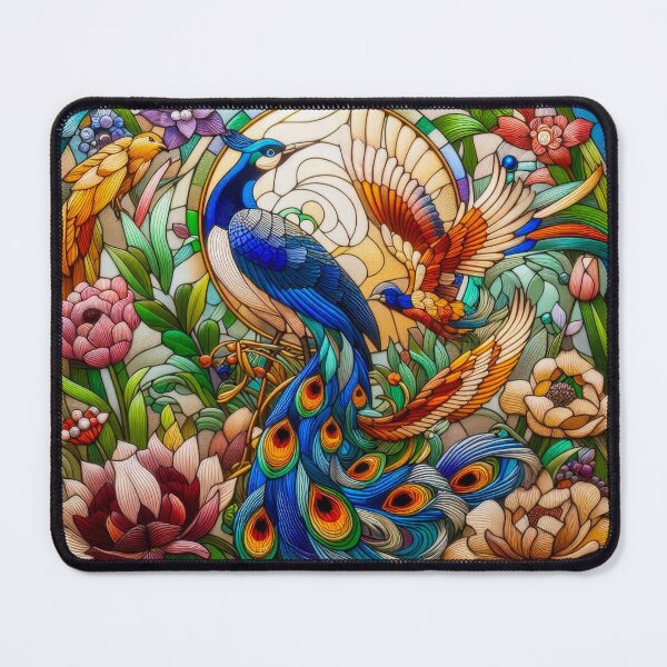 Item preview, Exotic Peacock AI Art Deco-stained glass designed and sold by hermosaman.