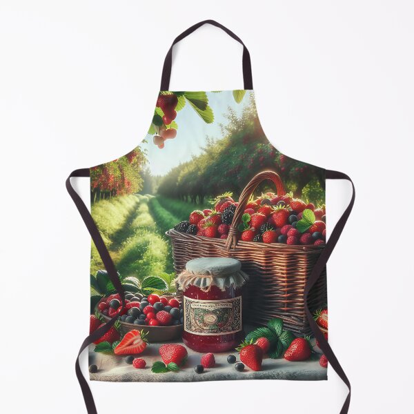 Artikelvorschau, Korb mit Beeren und Erdbeermarmelade aus dem Obstgarten entworfen und verkauft von BingysBarn.