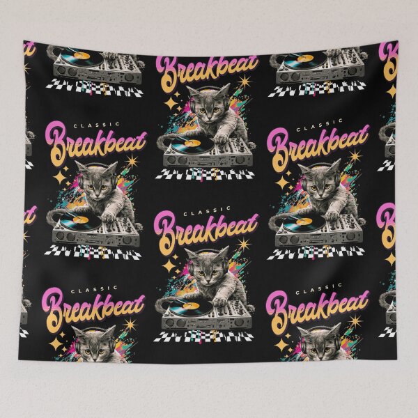 Item preview, BREAKBEAT  - Cat Dj Checkered Floor  designed and sold by Discothreadz.