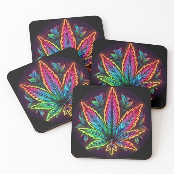 Item preview, Colorful Neon CANNABIS MARIJUANA Weed Pot LEAF with Gold Trim Classy Design  designed and sold by CannaCreative.