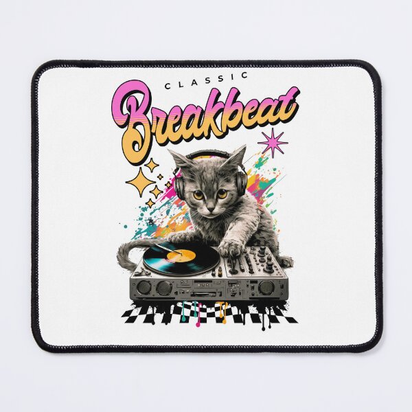 Item preview, BREAKBEAT - Cat Dj Checker Floor (black) designed and sold by Discothreadz.