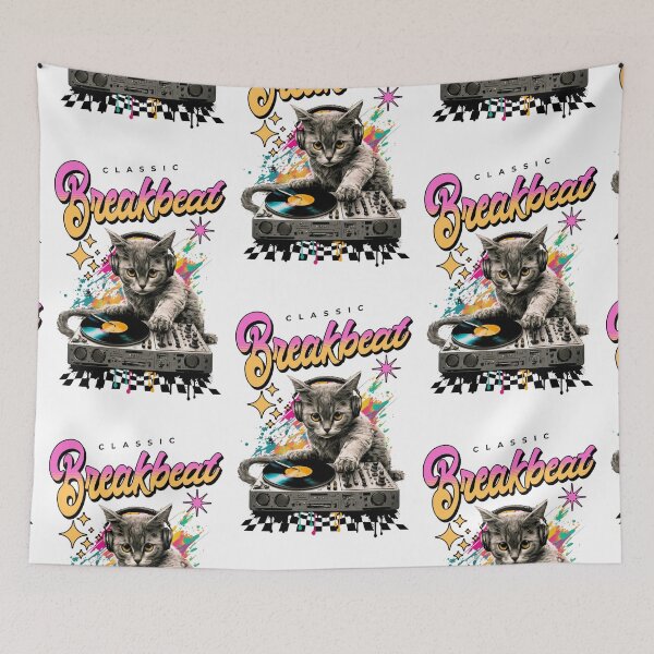 Item preview, BREAKBEAT  - Cat Dj Checker Floor (black)  designed and sold by Discothreadz.