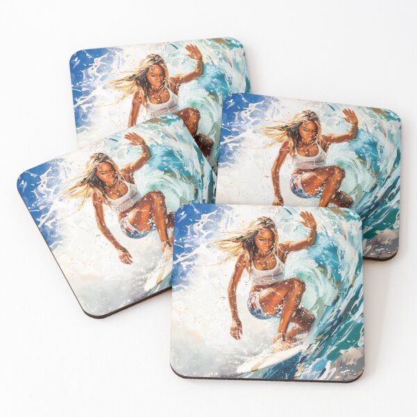 Item preview, A female surfer quickly passing through huge waves. Oil painting art style. designed and sold by hojeong-art.