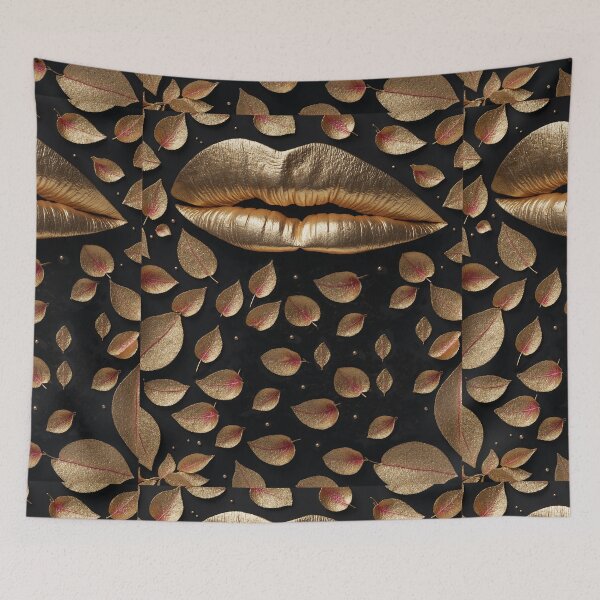 Item preview, Lips and gold leaves for stylish women designed and sold by Carlos Gudino.
