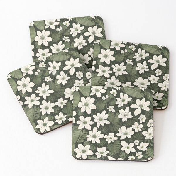 Item preview, Green and White Botanical Wallpaper: Leaves and Flowers Close-Up designed and sold by MrKATORSKI.