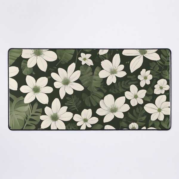Item preview, Green and White Botanical Wallpaper: Leaves and Flowers Close-Up designed and sold by MrKATORSKI.