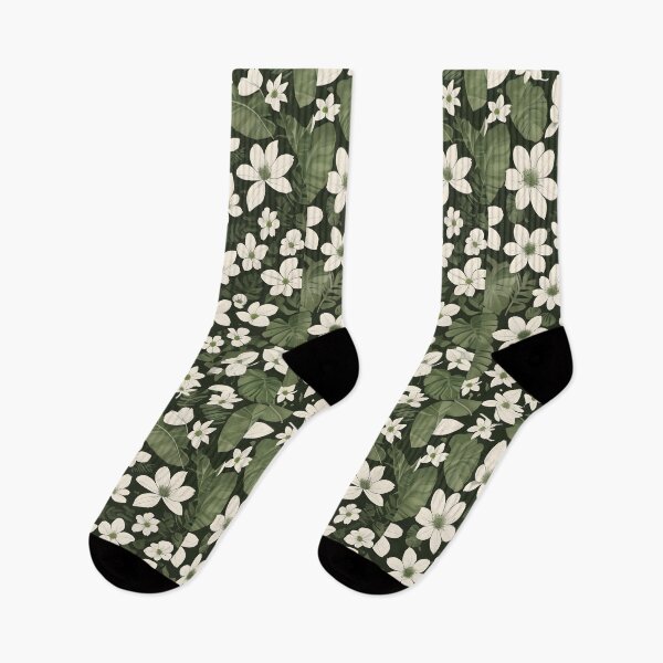 Item preview, Green and White Botanical Wallpaper: Leaves and Flowers Close-Up designed and sold by MrKATORSKI.