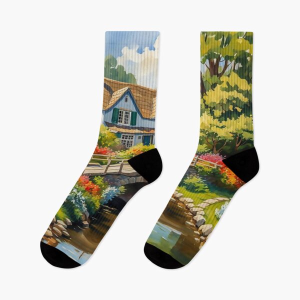 Item preview, Painting of A Beautiful Country House Nearby a Small River With Colorful Flowers Garden and Trees - Museum Epic Impressionist Painting designed and sold by MyArt23.