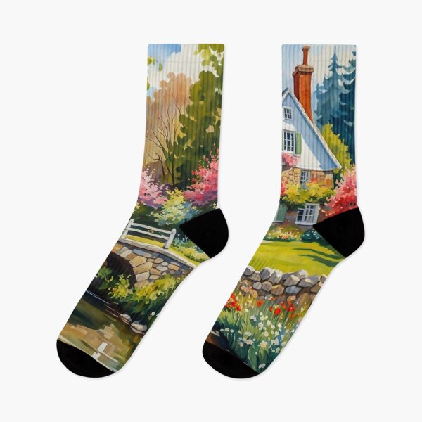 Item preview, Painting of A Beautiful Country House Nearby a Small River With Colorful Flowers Garden and Trees - Museum Epic Impressionist Painting designed and sold by MyArt23.
