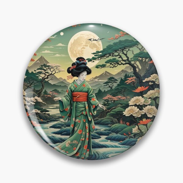 Item preview, Beautiful abstract geisha, kimono , in sunrise with flowers designed and sold by Coolparrotgirl.